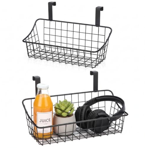 LeleCAT Over Cabinet Door Basket with hook Grid Storage Basket, Kitchen Storage Organizer,Over Cabinet Door Organizer,Hanging it behind a door or on a railing, Small, BLack,2 Pack