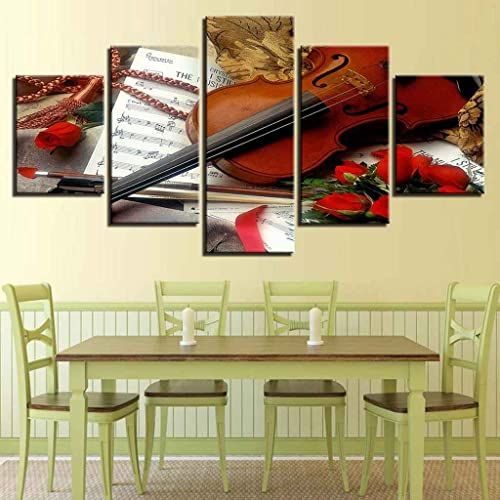 JBUTXE Leinwand Bilder Rote Geige Leinwandbild, auf Leinwand Gedrucktes Kunstwerk 5-teilig, Foto auf Leinwand für Wanddekoration Design Wohnzimmer Wohnkultur (Kein Rahmen) 200x100cm (B x H)