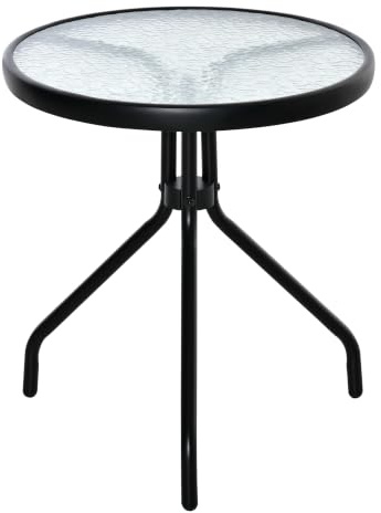 Outsunny Table Bistro de Jardin Table Basse Ronde Ø 50 x 55H cm Noir | Plateau Verre Trempé, Métal Époxy