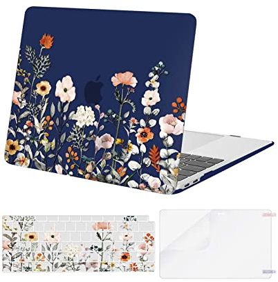 MOSISO Kompatibel mit MacBook Air 13 Zoll Hülle M1 2021-2018 A2337 A2179 A1932, Gartenblumen Hartschale Kompatibel für MacBook Air M1 Hülle 13,3 Zoll&Tastaturabdeckung&Displayschutzfolie, Blau