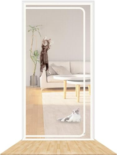 SHRRL Porte moustiquaire renforcée pour chat,Résistante aux animaux domestiques,Avec fermeture éclair,Empêche les chiens et les chats de sortir de la maison,Blanc (convient aux portes de 90x210 cm)