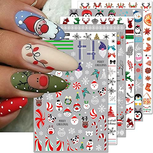 8 Blatt Nagelsticker Weihnachten Nagelaufkleber Selbstklebend Christmas Nail Art Stickers Weihnachtsmann Schneeflocken Schneemann Weihnacht Nail Sticker Winter Nägel Aufkleber Nageldesign Zubehör