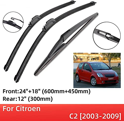 Tergicristalli Parti per Citroen C2 2003-2009, Anteriore Lunotto Posteriore Tergicristallo Set Spazzole di Ricambio