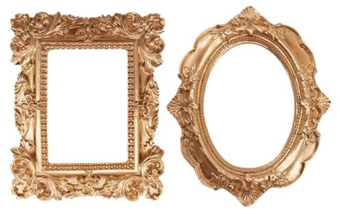 Pequeño marco de fotos vintage dorado pequeño antiguo ovalado cuadrado vintage para pared