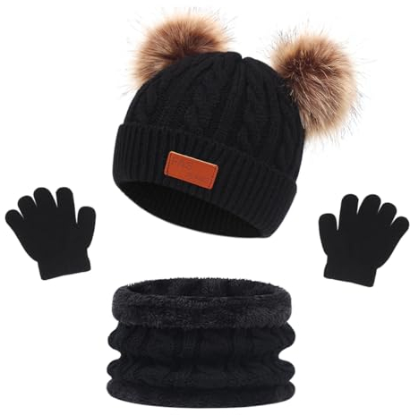 LINSOCLE 3-in-1 Kinder Winter Set, Mütze, Schal und Handschuhe für Mädchen und Jungen (2-6 Jahre) - Kuschelige und warme Winter-Accessoires für Kinder
