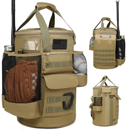SunForMorning Baseball-Eimertasche, Baseball-Coaching-Zubehör, Organizer, taktischer Stil, Softball-Eimertasche mit rutschfester Unterseite, mehrere Taschen für Schläger, Handschuhe, Anzeigetafeln
