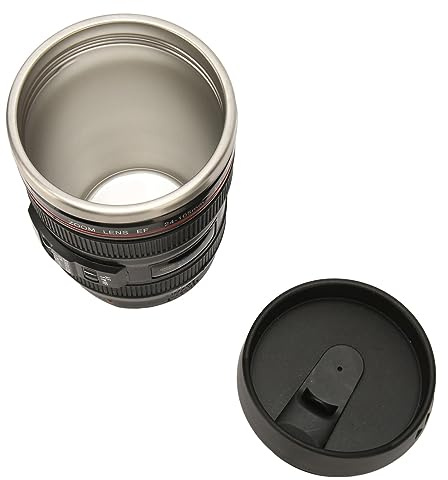 Camera Lens Coffee Mug, Multipurpose Stainless Steel Camera Lens Coffee Mug Portable for Travel (Black)