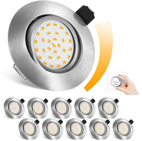 Lichtlord LED Einbaustrahler 230V Flach Dimmbar,Schwenkbarer LED Spot 5W 600 lm, Warmweiß 3000K, IP44 Bad Einbauleuchten Deckenspots Einbauspots für Badezimmer Küche Wohnzimmer,10er Set