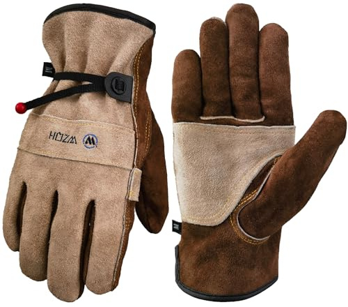 WZQH Guantes de Trabajo de Cuero Para Hombres y Mujeres. Para Jardinería, Soldadura, Construcción, Motosierras, Granjas, Pastos, etc. Piel de Vaca, Forro suave. Café - Gris 2XL