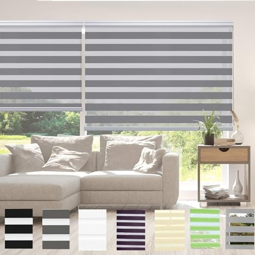 Portable Blackout Blind 85 x 260 cm 100% Verdunkelung Sonnenschutz Dachfenster Rollo Duo Rollo Fenster Rollo mit Bohren für Fenster und Tür, Hellgrau