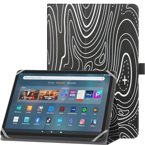 HoYiXi Universelle Hülle für 10-11 Zoll Tablette Fire Max 11 2023/11 Lenovo Tab P11 mit Ständer Folio und Handschlaufe Schutzhülle für 10-11 Samsung Lenovo Android Tablette -Bergschwarz