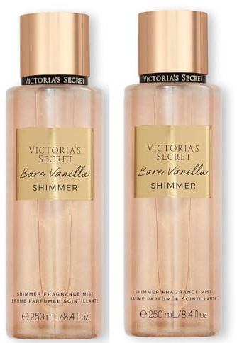 Victoria Seecret Eau Parfumée Body Mist Nouvelles Fragances Shimmer 250 ML (Bare Vanilla Shimmer, 2 Pièces)