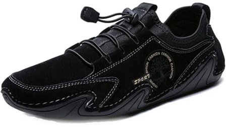 Scarpe Casual da Uomo Scamosciati per Guida in Pelle Comfort di Guida Mocassini Il Tempo Libero Cucitura a Mano Abiti Lavoro Vintage Ufficio（Nero,42 EU