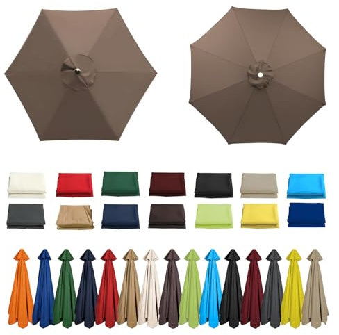 HonunGron Ersatz-Sonnenschirm-Stoffbezug, 6 Rippen 8 Rippen Sonnenschirm Ersatz Baldachin Abdeckung, UV-Schutz Ampelschirm Bezug Patio Garten Umbrella Cloth Cover (3.0m / 6 Rippen,Dunkles Taupe)