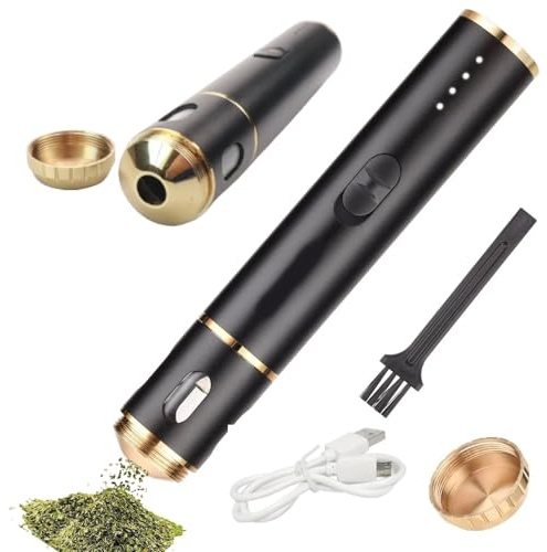 Upgraded Grinder Herb for Dry Herbs Rechargeable Glass Dispenser Window Air Tight Glass Dispenser Window Portable Handheld Compact Sleek Appearence (Black)