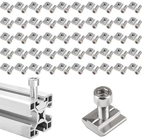 YOYEAH 50 Stück Nutensteine M5 Set, Kohlenstoffstahl T-Nut Mutter M5, T Nutensteine M5 und Innensechskantschrauben, Kompatibel mit Aluminiumprofilen