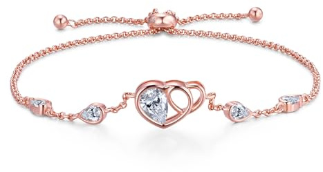 LOVANS Verstellbares Armband Damen 925 Sterling Silber Herzen Ketten Armbänder Birnenform Cubic Zirkonia Schmuck aus Sterlingsilber Armkette für Frauen Roségold