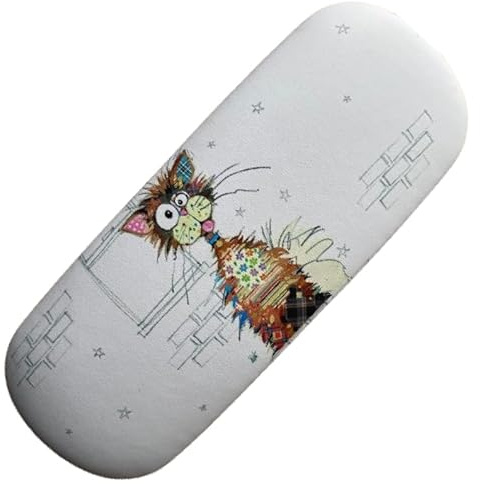KIUB Brillenetui, Hartschale, Tiere, Motiv: stilisierte braune Katze, weißer Hintergrund, weiß, Medium