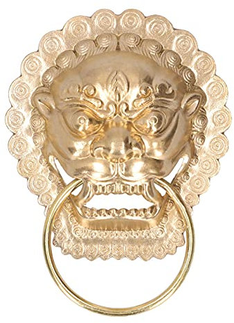 NDNCZDHC Chinesischer Löwenkopf-Türklopfer für Haustür, 26 x 19 cm Messing-Türklopfer, antiker Löwen-Türgriff, 1 Stück