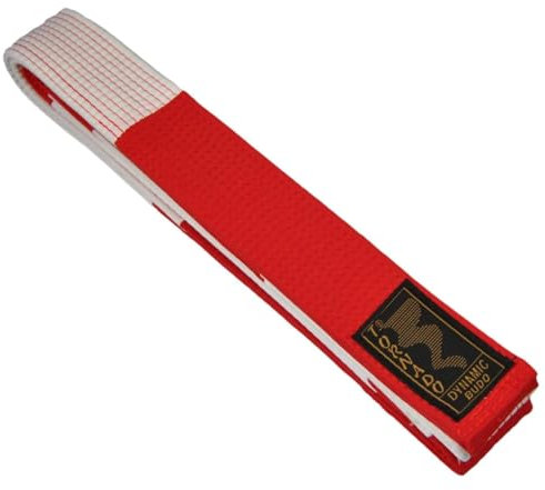 TEKKA BUDO Großmeister Gürtel rot-weiß geblockt - 5 cm Breite, 350 cm - Meister Kampfsportgürtel, Budogürtel Blockform