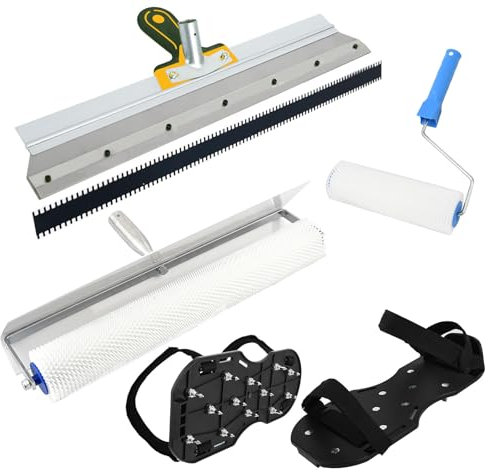 Self-Levelling Cement Tool Kit,Including Stainless Steel Scraper Self-Leveling Rake,Spiked Roller,Spiked Shoes,Epoxy Floor Paint Tools for Self Leveling Cement