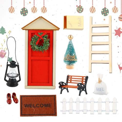 Hyran Wichtel Zubehör, 10 Pcs Weihnachten Wichteltür Komplettset, Weihnachtswichtel, Miniatur Wichtel Zubehör, Weihnachtsdekoration, DIY Weihnachts Geschenk für Kinder
