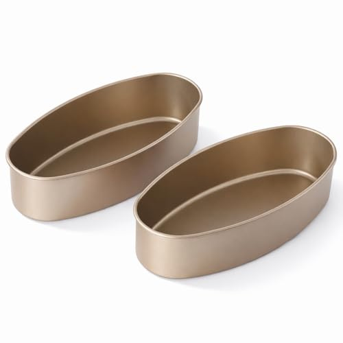 Llanera Leche Flan Molder Filipino, Leche Flan Llanera, Paquete de 2 moldes ovalados de 8 pulgadas para tarta de queso, molde antiadherente de acero al carbono para hornear pastel de carne, panes,