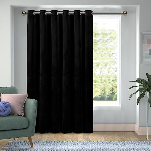 Yorkshire Bedding Black Blackout Velvet Curtains for Bedroom 66x84 Inch Room Darkening Eyelet Curtain for Living Room Super Soft 1 Panel Curtain + Tie Back