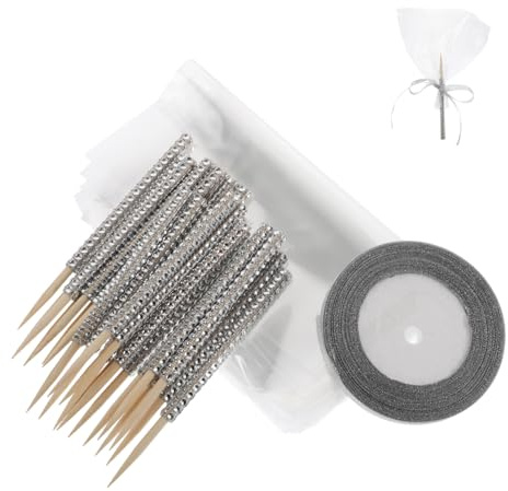 Genérico Uds. Brochetas De Madera Con Rollo De Cinta Brillante Y Bolsas Decorativas Para Hacer Dulces Y Pasteles, Adecuadas Para Fiestas Y Eventos