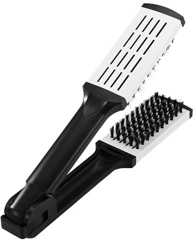 Faletony Haarglättungsbürste Doppelseitige Haarbürste, Wildschweinborsten, Haar Glättungsbürsten Klemme Haarstyling-Bürste, Kammshaarstyling Werkzeug für Haarglätter und Haartrockner