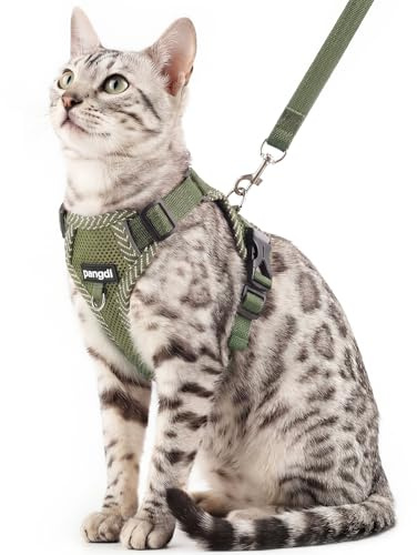 pangdi Cat Harness and Leash Set, Soft Mesh Cat Vest, Dark Green, L