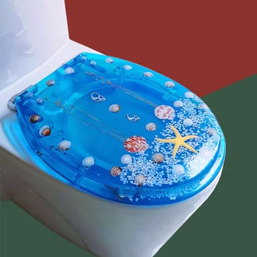 Serenitison WC Deckel aus Kunstharz,WC Sitz Mit Absenkautomatik,WC Toilettendeckel,Toilettensitz aus Harz,leise schließende Entriegelungsscharniere,Befestigung Oben,Mit 3D Effekten,42cm*36cm