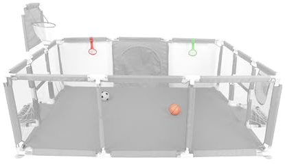 Stor bärbar barnsugkopp med halkfri bas, modulär, vikbar, småbarnspark med dragkedja, 50 bollar, basketställ, med 4 sugkoppar - 180 x 120 x 66 cm - ljusgrå