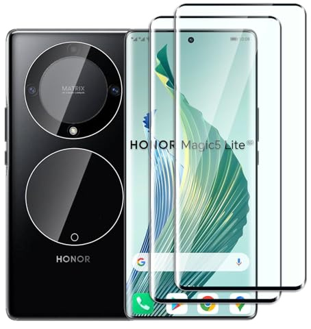 Dlxiks Protector de Pantalla para Honor Magic 5 Lite 5G,2 Cristal Vidrio Templado con 2 Protector de Lente de Cámara, Dureza 9H, fácil instalación, Sin Burbujas, Antiarañazos, HD Transparente