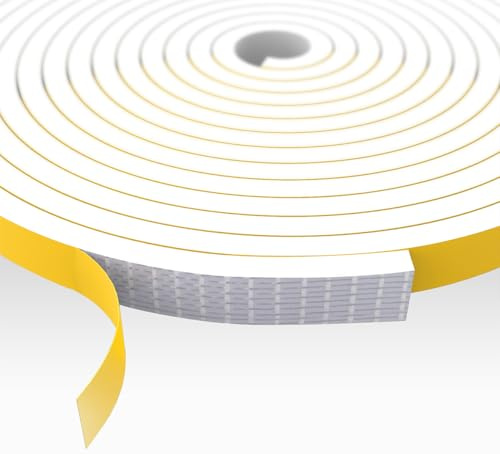 Draft Excluder for Door Window, 2 Rolls 10mm(W) x 6mm(T) Draught Excluder Foam Tape, Self Adhesive Weather Stripping Seal Insulation Tape, Total 10M Long, White