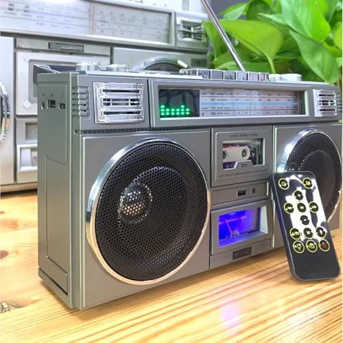 QYLTTDM Portable Cassette Player Recorder, Classic 80s Retro Street Boombox with Bluetooth, 4 Speakers - USB/AUX Support for Family Gathering Travel Street Dance, Outdoor Activities