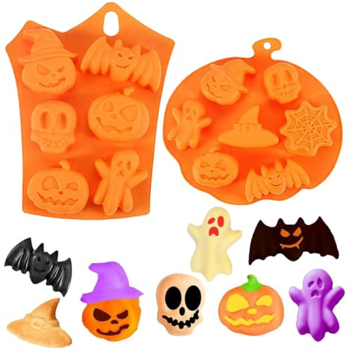 2 Stück Silikonform Halloween Backen, Halloween Kürbis Silikon Backform, 6 Hohlräume, Halloweens-Geist-Kürbis-Form, kull Ghost Mould, Biscuit Mould, Für DIY Süßigkeiten Kuchen Gelee Und Schokolade