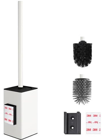 DAZI Klobürste Klebende Wandmontage ohne Bohren, Rostfreies Metall Toilettenbürste modernem quadratischem Design, WC Bürste mit herausnehmbarem Innenbecher für einfache Badpflege und Reinigung (Weiß)