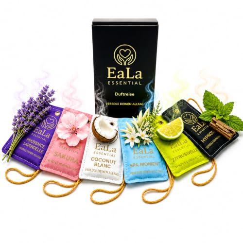 DUFTREISE Duft-Sachets 6×15g mit EVA-Duftgranulat – 6 Duftbeutel als Raumduft für Kleiderschrank, Garderobe, Wäscheschrank, Kommode & Schublade – Duft-Geschenkset – EaLa Essential
