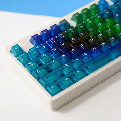 114 Keys Blue Keycaps PC Cherry Profile Gradient Transparent Keycaps Set | Fit for 60% 65% 75% Cherry Mx Switches Mechanical Keyboard