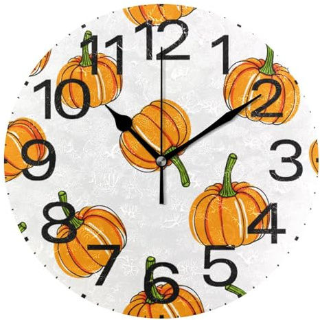 Kutsu Scale Pumpkins Wall Clock Silent Non Ticking, Battery Operated Round Clock 10 Inch for Home Bedroom Living Room Kitchen Office School Classroom, Black