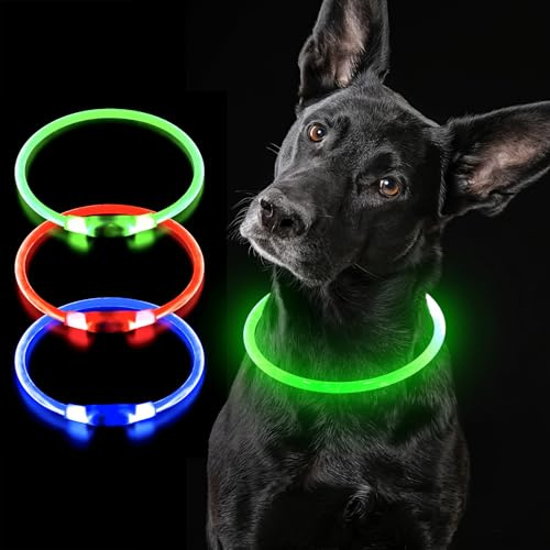 iTayga Leuchthalsband Hund, USB Typ-C und Wasserdicht RGB Hundehalsband, Verstellbare Länge, Sichtweite 500M, 7 Modi, Grün Blau Rot Mehrfarbig Leuchtendes Halsband für Hunde und Katzen