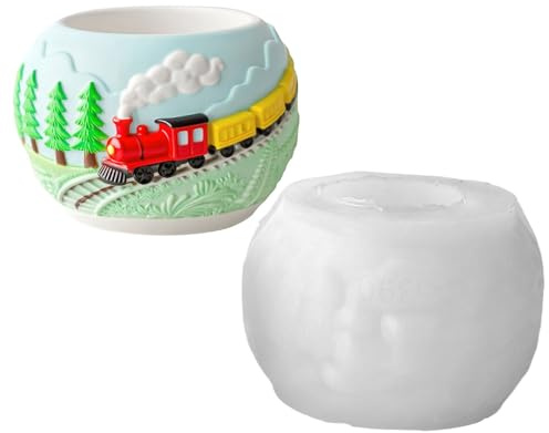 Moldes De Macetas De Hormigón Con Relieve 3D Tren - Molde para Tarro de Almacenamiento en Hormigón,Molde De Silicona Desmolde Fácil Para Yeso Resina Epoxi Artistas Adultos Estudiantes Creativos Profes