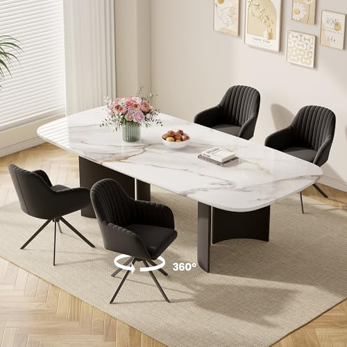 Hawthyhome Esszimmerstühle 4er Set Samt Drehstuhl Schwarz/Schwarz | Drehbar Esszimmerstuhl mit Armlehne,Küchenstuhl mit Metallgestell und Rückenlehne für Esszimmer,Wohnzimmer,Büro