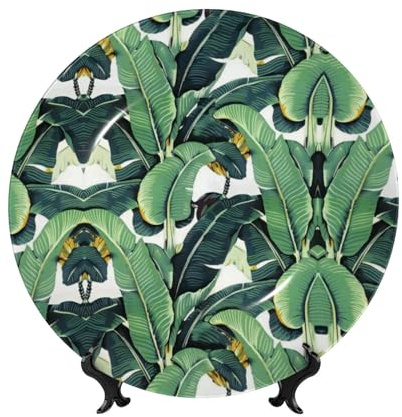 PHAYAH Assiette décorative en porcelaine avec motif feuilles de bananier tropicales, durable, lisse et parfaite pour la maison, le bureau et le café