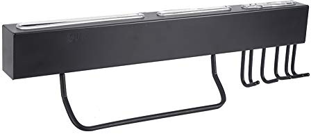 Knivställ i rostfritt stål Väggmonterat Premium Black 304 Köksförvaringsställ med 6 krokar för knivar Skedar Spadar Badrum Kök Slitstark Antirost Enkel installation 40x12x3,5 cm
