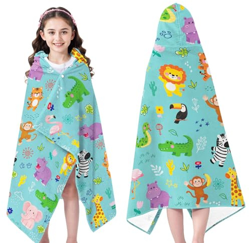 INXENG Hooded Kids Bath Towels - Cute Hooded Towels for Kids, Animals Bath Towel with Hood for Girls, Soft Lightweight Quick Dry Cute Cartoon Animal Towel Hoodies for Beach, 50 x 30