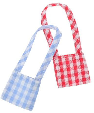 VICASKY 2 Kleiner Canvas Umhängetaschen mit Karomuster für Plüschpuppen Niedliches Design Kompakt für Mädchen und Teenager bei Freizeit und Alltag
