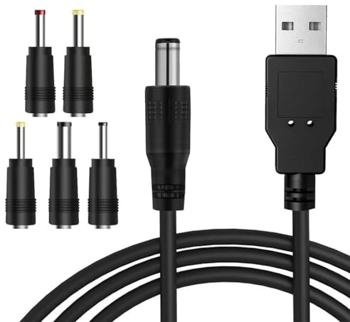 KDRNXVAL 1M USB to DC Power Cable, 5V 2A Universal USB Charger with 5 DC Connectors 5.5x2.1mm, 2.5x0.7mm, 3.5x1.35mm, 4.0x1.7mm, 3.0x1.0mm for Fan, Router, Speakers, Home & Office Use
