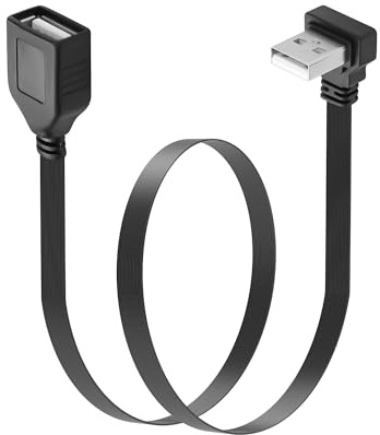 JSADZKJ 90°Angle Short USB Extension Cable,Flat USB-A Male to Female Adapter Converter Cord for Charging and Data Transfer Compatible with Car,Laptop,Tablet,Phone 8Inch (Down Angle USB Port)